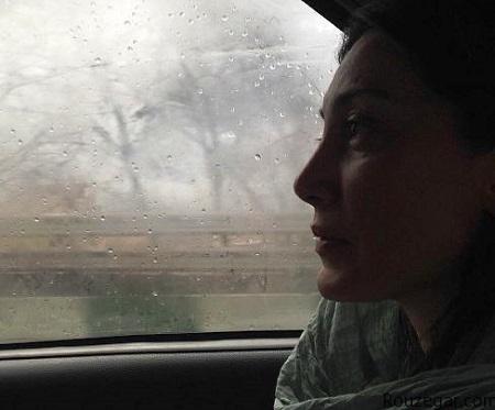 هدیه تهرانی,عکس هدیه تهرانی در زیر باران در ماشین شخصی اش