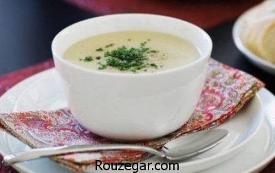 سوپ تره فرنگی با قارچ,طرز تهیه سوپ تره فرنگی,طرز تهیه سوپ تره فرنگی فرانسوی