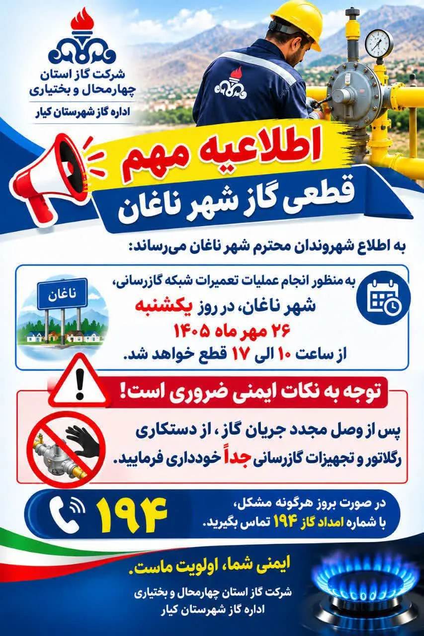 قطعی گاز در شهر ناغان چهارمحال و بختیاری