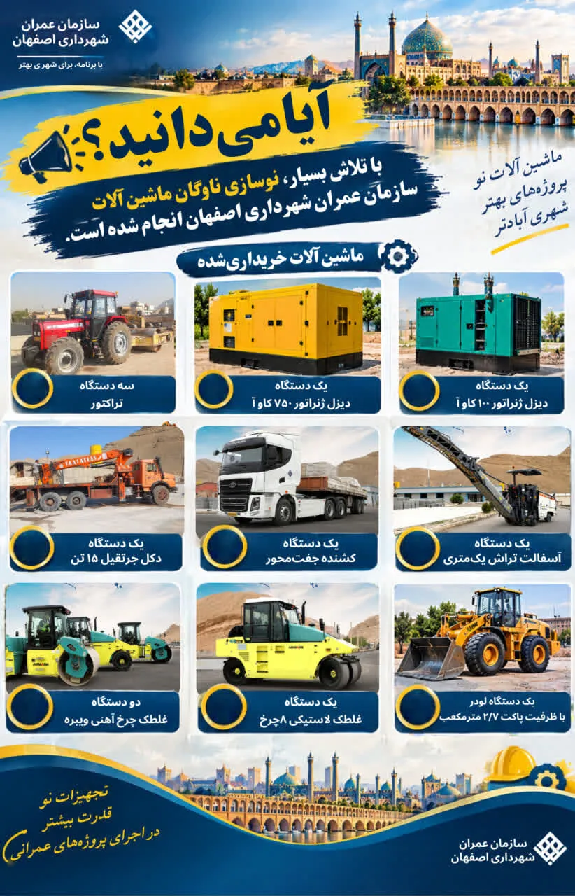 نوسازی ناوگان سازمان عمران شهرداری اصفهان برای تقویت اجرای پروژه‌های شهری