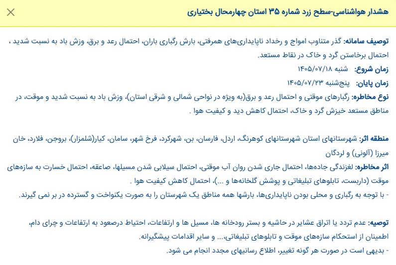 گذر متناوب امواج و بارش رگباری باران در چهارمحال و بختیاری