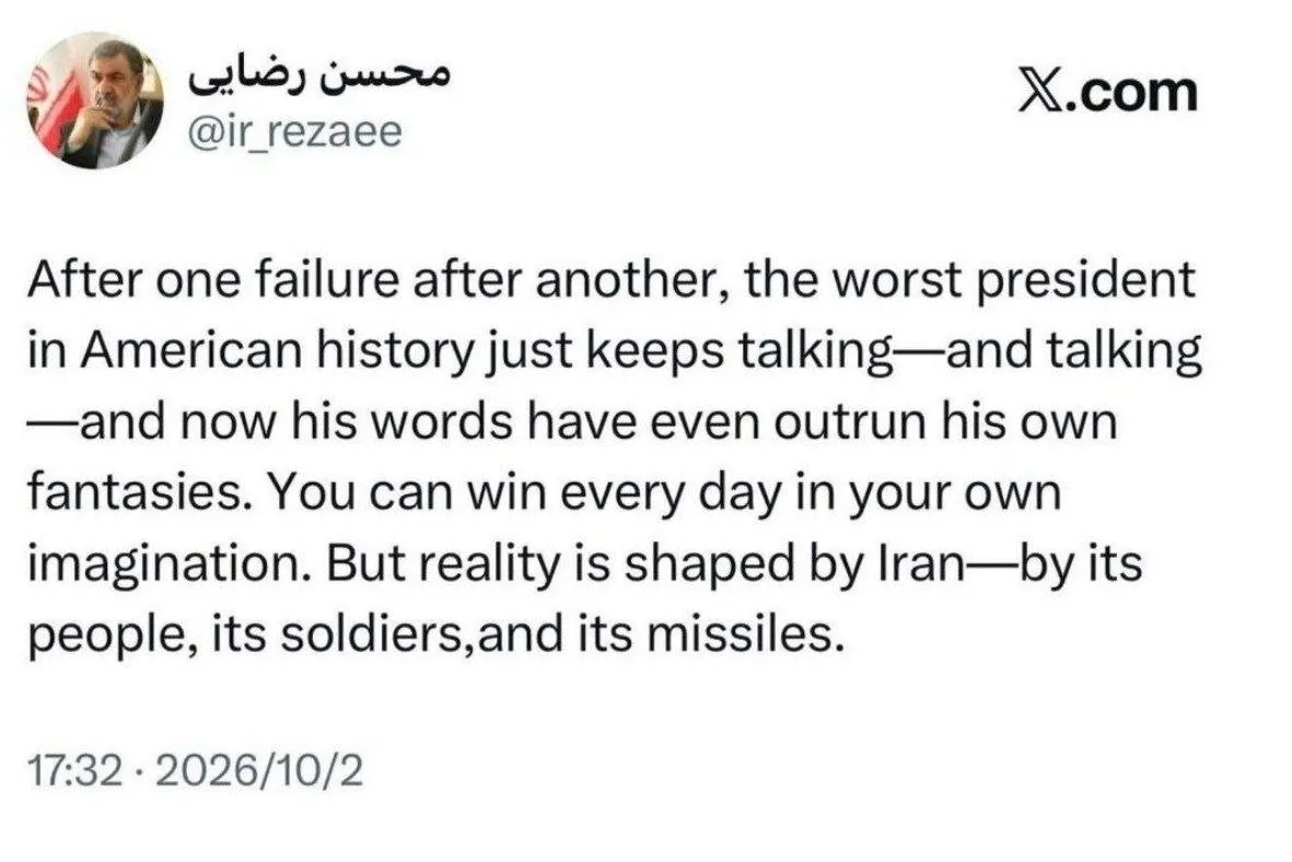 محسن رضایی ترامپ را «بدترین رئیس جمهور آمریکا» خواند؛ میتوانی هر روز در عالم خیال خود پیروز باشی!