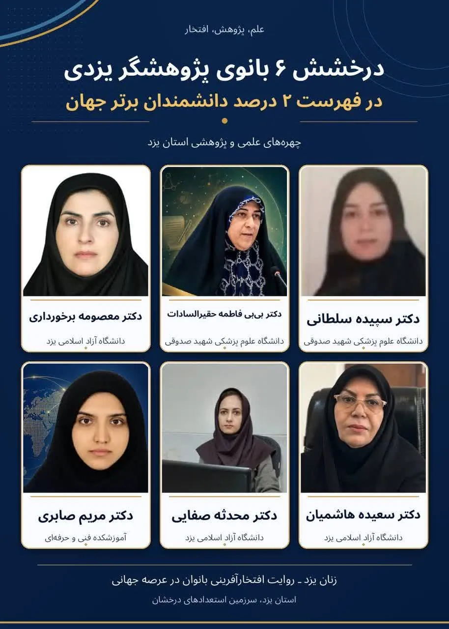 درخشش شش بانوی پژوهشگر یزدی در جمع دو درصد دانشمندان برتر جهان