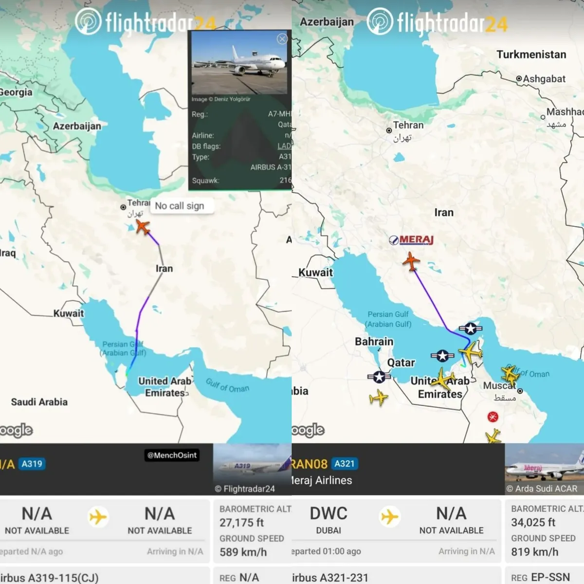 ادعای برخی منابع OSINT: تلاش‌هایی طی صبح امروز برای جلوگیری از تشدید تنش‌ها میان ایران و آمریکا؛ یک هواپیمای دولتی ایرانی پس از توقفی یک ساعته در دبی، به تهران بازگشت/ یک هواپیمای قطری هم در تهران فرود آمد