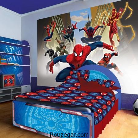 دکوراسیون اتاق خواب کودک طرح بتمن و مرد عنکبوتی، تزئینات اتاق خواب کودک، مدل اتاق خواب کودک، مدل اتاق خواب پسرانه