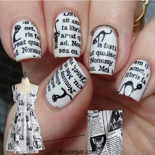 مانیکور روزنامه ای ناخن + طراحی ناخن با روزنامه،طراحی ناخن با تور،طراحی ناخن با روش ساده،اموزش طراحی ناخن با اسفنج،طراحی ناخن با ابر،چاپ عکس روی ناخن،آموزش تصویری طراحی ناخن با روزنامه،طراحی روی روزنامه،لاک زدن با وازلین