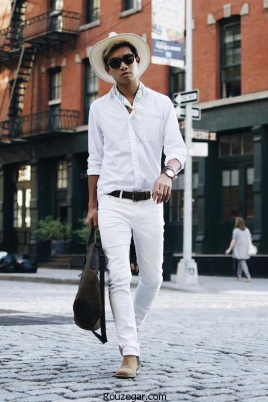 استایل مردانه با شلوار جین سفید | اصول ست کردن شلوار جین سفید