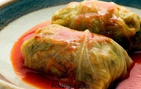  دلمه کلم برگ,طرز تهیه دلمه کلم برگ مجلسی,دلمه کلم برگ با رب انار 