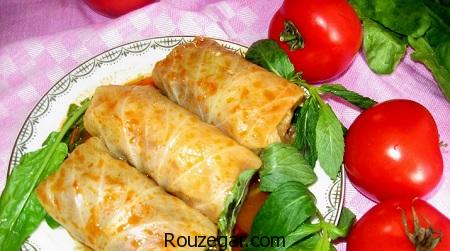  دلمه کلم برگ,طرز تهیه دلمه کلم برگ مجلسی,دلمه کلم برگ با رب انار 