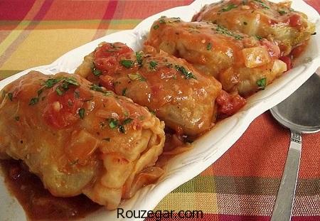  دلمه کلم برگ,طرز تهیه دلمه کلم برگ مجلسی,دلمه کلم برگ با رب انار 