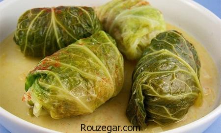  دلمه کلم برگ,طرز تهیه دلمه کلم برگ مجلسی,دلمه کلم برگ با رب انار 