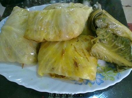  دلمه کلم برگ,طرز تهیه دلمه کلم برگ مجلسی,دلمه کلم برگ با رب انار 