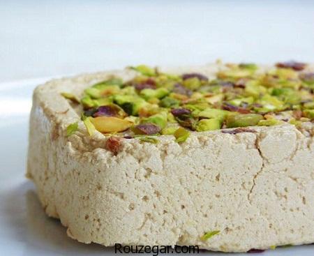 حلوا شکری,طرز تهیه حلوا شکری خانگی,حلوا شکری با مغز پسته
