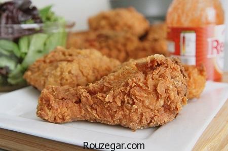 مرغ کنتاکی,طرز تهیه مرغ کنتاکی خانگی,آموزش مرغ کنتاکی با سس مخصوص