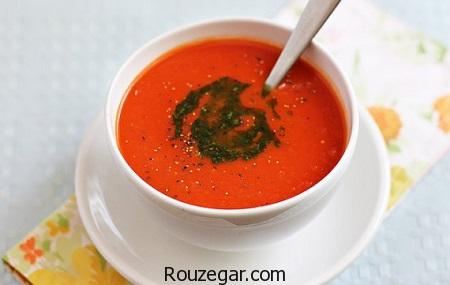 سوپ گوجه فرنگی,طرز تهیه سوپ گوجه فرنگی رژیمی,آموزش سوپ گوجه فرنگی ایتالیایی