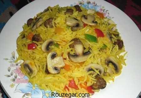 قارچ پلو,طرز تهیه قارچ پلو با مرغ,طرز تهیه قارچ پلو با گوشت چرخ کرده