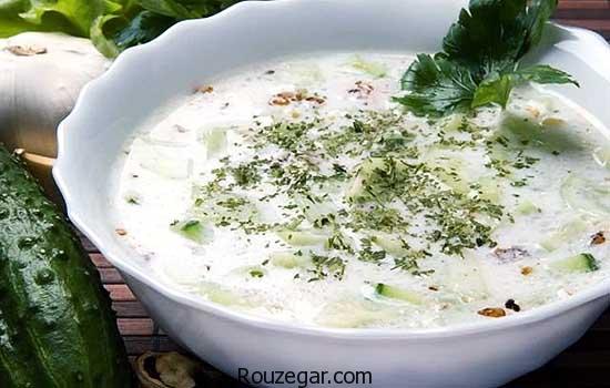 آب دوغ خیار,طرز تهیه آب دوغ خیار مجلسی,آموزش آب دوغ خیار خوشمزه