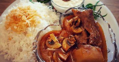 طرز تهیه خورش بوقلمون,خورش بوقلمون با رب انار,خوراک بوقلمون با قارچ